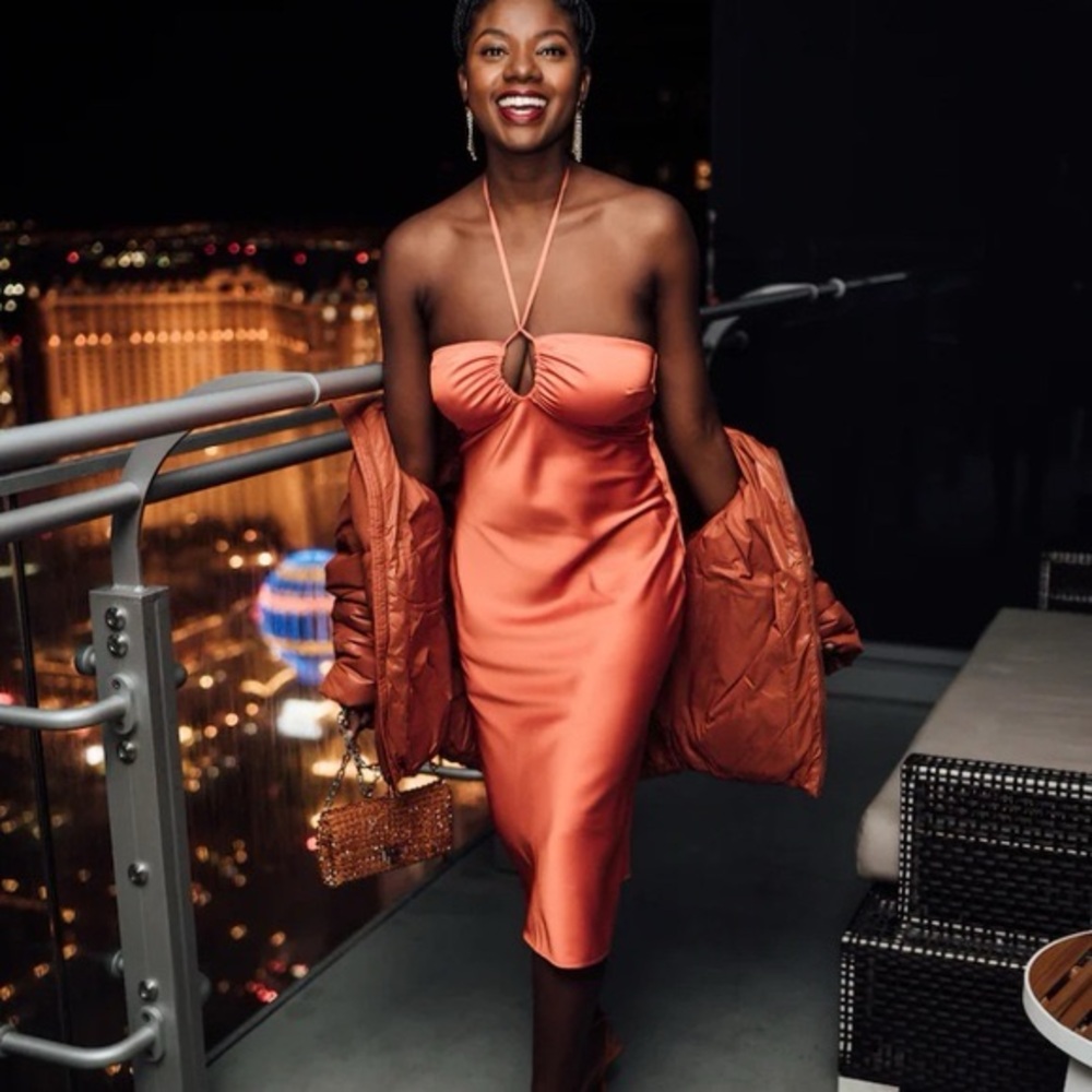 Abercrombie and Fitch orange satin halter dress NWT
